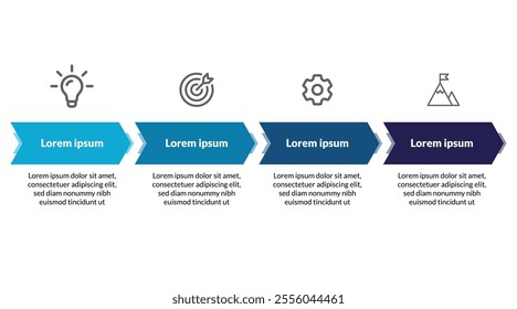 Achieve Business Success: Minimal Four-Step Progress Bar Infographic with Arrows. Clean and Professional Design.