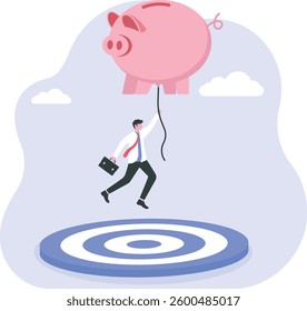 Achieve financial goal, success investment or make money target, win wealth and savings objective or accomplishment concept,

