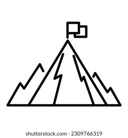 Achieve flag on mountain icon outline vector. Top career. Climb success