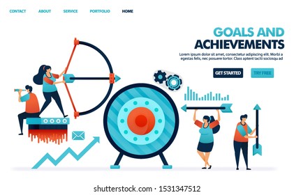 Achieve goals and achievements result in business. Profit target in the company's business. Archery with arrows. Benefit in business achievement. Human illustration for website, mobile apps, poster
