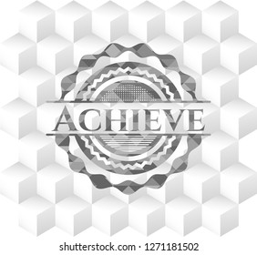 Achieve grey badge with geometric cube white background