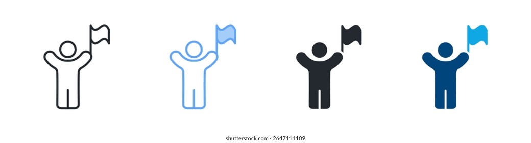 Achieve Icon Set Multiple Style. Designed In Outline, Blue, Glyph, Dual Tone