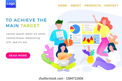 To achieve main target, teamwork working in office on project development. Financial
analytic. People with charts  pc analyzing results and details. Business team celebrates achievement of main target