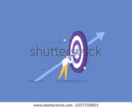 achieve sales targets and on target. determine the target market for the business. a businessman succeeds in achieving a goal. concept illustration design. graphic elements