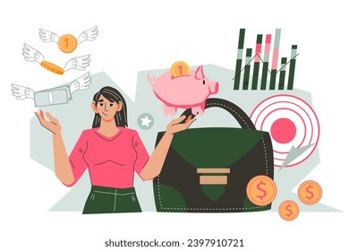Achieve success in business and developing effective investment strategies and financial goals banner. Growing business and managing finances, profits and achieve success, flat vector isolated.