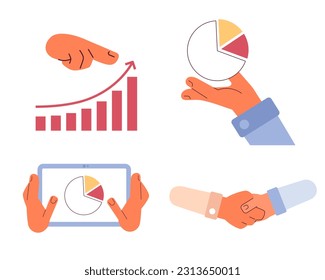 Lograr el éxito en el conjunto de ilustraciones de manchas vectoriales de concepto plano de negocios. Emprendimiento estratégico 2D caricatura en blanco para el diseño de interfaz de usuario web. Paquete de imágenes de héroe creativo editable aislado de administración