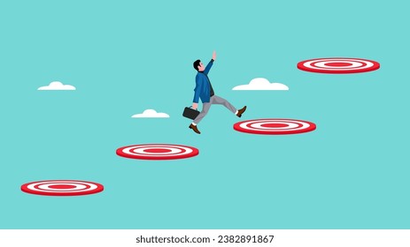 achieve targets in your career to achieve success with the concept of an businessmen who exceeds targets in his life, progress towards success or career success, journey to achievement, business goal