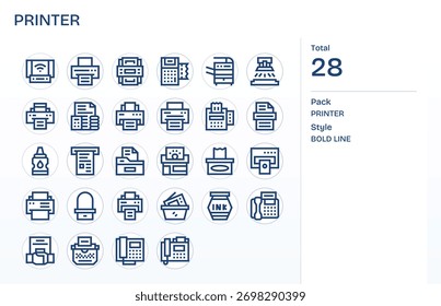Consigue una armonía visual con 28 iconos de Bold Line temáticos alrededor de la impresora, adecuados para cualquier pantalla.