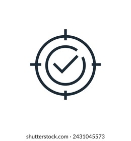 Objetivo alcanzado. Tarea completada. Icono lineal de vector aislado sobre fondo blanco.