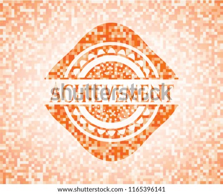 Achievement abstract orange mosaic emblem with background