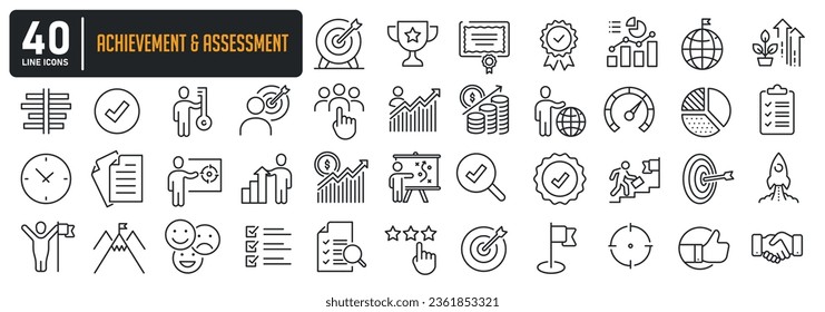 Achievement and assessment line icons. For website marketing design, logo, app, template, ui, etc. Vector illustration.