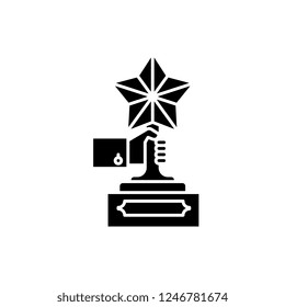 Achievement award black icon, vector sign on isolated background. Achievement award concept symbol, illustration 