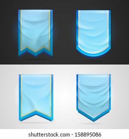 Achievement award blue pennant flag icon as insignia symbol, set of four shapes, eps10 vector