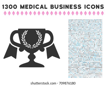 Achievement Award Cup gray vector icon with 1300 doctor business pictograms. Set style is flat bicolor light blue and gray pictograms.