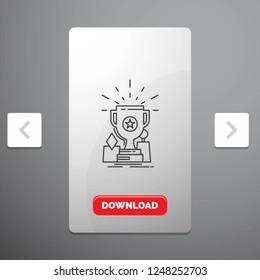 Achievement, award, cup, prize, trophy Line Icon in Carousal Pagination Slider Design & Red Download Button