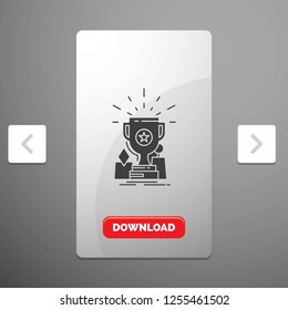 Achievement, award, cup, prize, trophy Glyph Icon in Carousal Pagination Slider Design & Red Download Button