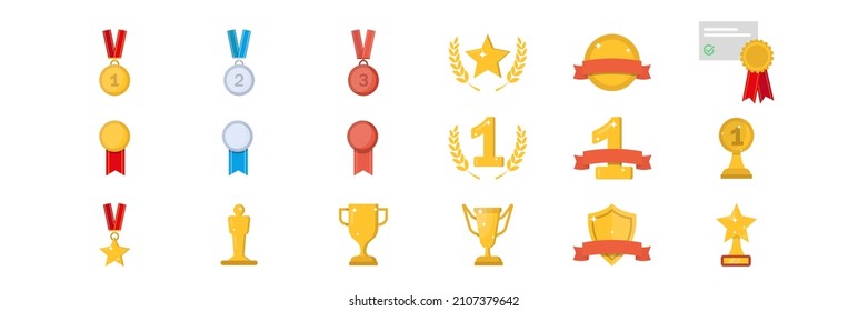 Achievement award gold cup icons set. Vector illustration in flat design
