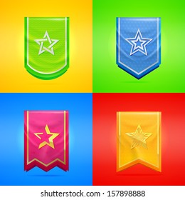 Achievement award pennant flag icon as insignia symbol, set of four shapes and colors, eps10 vector