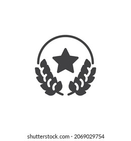 Icono de vector de premio de logro. signo plano relleno para concepto móvil y diseño web. Estrella y laurel eran icono de glifo. Símbolo, ilustración del logotipo. Gráficos vectoriales