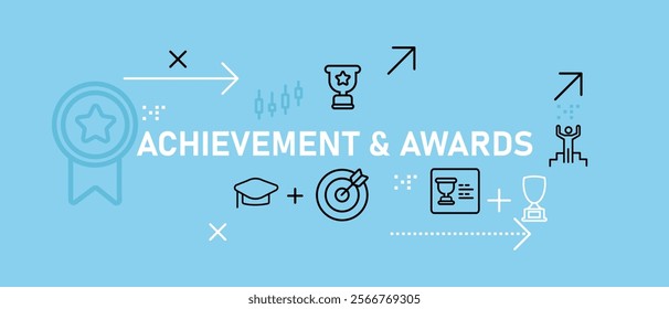 Achievement and awards conceptual idea winner championship medallion reward trophy success progress gratitude design outline icon