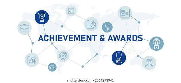 Achievement and awards gratitude company reward championship medallion victorious success certification respect design icon outline web header illustration for website