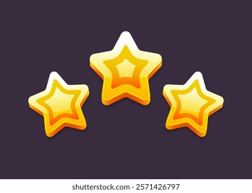 Achievement badge. Game icon. Vector star icons. Golden stars for game, ui, design for app, interface, game development. Rating icon. Level complete. Star icon. Game design. Premium quality. Win. 