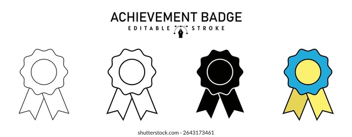 Achievement Badge Icon Set Badge with ribbon Symbol in Various Styles vector illustration. two colored Medal icon vector icons designed in filled, outline, line and stroke style used for web,