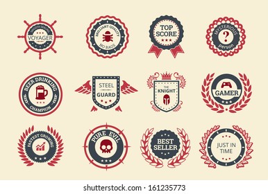 Achievement badges for games or applications. Two shades of color.