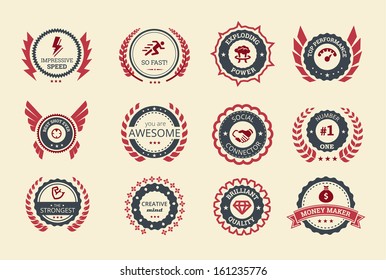 Achievement badges for games or applications. Two shades of color.