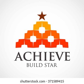 Achievement building of star abstract vector and logo design or template award ribbon business icon of company identity symbol concept