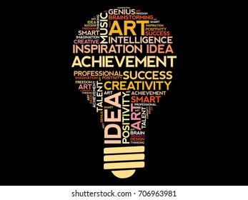 Achievement bulb word cloud collage, concept background