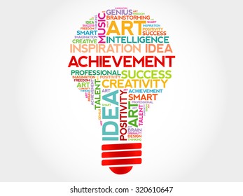 Achievement bulb word cloud concept