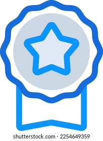 Icono de gestión de negocios de logro con estilo duotónico azul. Mejor, premio, medalla, trofeo, insignia, aislado, cinta. Ilustración del vector