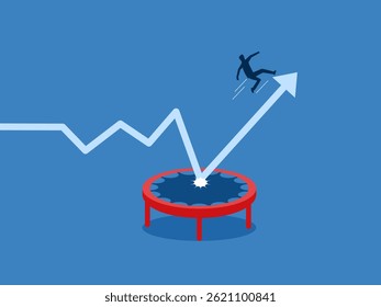 Achievement ,Businessman Jumping Using Trampoline With Arrow