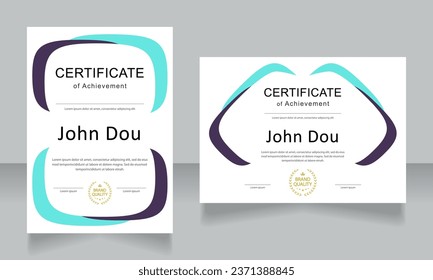 Achievement certificate design templates set. Vector diploma with customized copyspace and borders. Printable document for awards and recognition. Calibri Regular, Arial, Myriad Pro fonts used