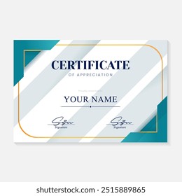 Achievement certificate template in bright green and gold colors