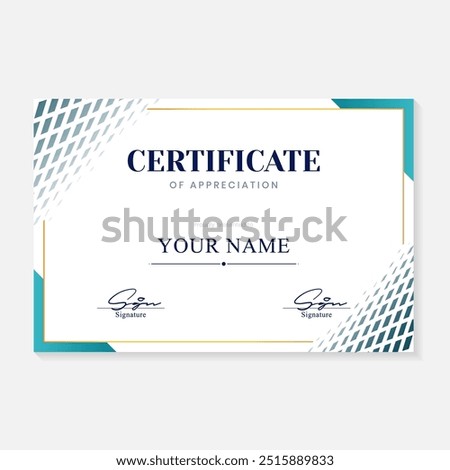 Achievement certificate template in bright green and gold colors