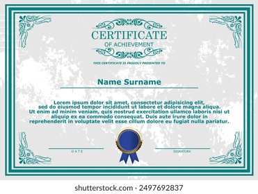 Achievement certificate with textured white background and border decoration