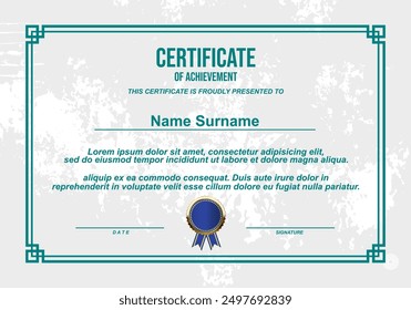 Achievement certificate with textured white background and border decoration