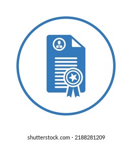 Logro, certificados, icono de documento. Diseño de color azul.
