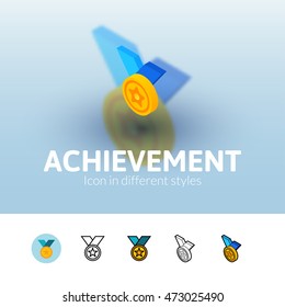 Achievement color icon, vector symbol in flat, outline and isometric style isolated on blur background