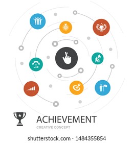 achievement colored circle concept with simple icons. Contains such elements as progress, performance, goal, success 