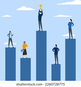 achievement concept, performance comparison chart between company or employee profit, winner and loser in contest, Business competition, business people compete on performance chart with one winner.