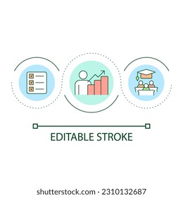 Achievement in education loop concept icon. Student academic progress. Planning tasks abstract idea thin line illustration. Isolated outline drawing. Editable stroke. Arial font used