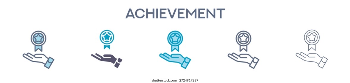 Achievement Element For Design Graphic - Multi Styles. Vector Illustration Of Two Colored And Black. Multiple Icons Designs Can Be Used For Mobile, Ui, Web