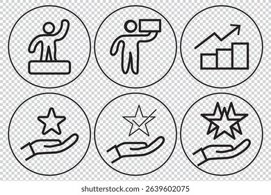 Achievement, First Place Glory, Unmatched Performance, Recognition, Success Journey, Leadership, Excellence, Dedication Editable vector icon symbol set EPS 10
