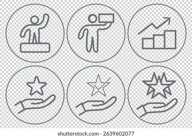 Achievement, First Place Glory, Unmatched Performance, Recognition, Success Journey, Leadership, Excellence, Dedication Editable vector icon symbol set EPS 10