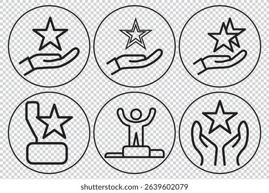 Achievement, First Place Glory, Unmatched Performance, Recognition, Success Journey, Leadership, Excellence, Dedication Editable vector icon symbol set EPS 10