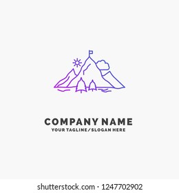 achievement, flag, mission, mountain, success Purple Business Logo Template. Place for Tagline