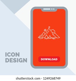 achievement, flag, mission, mountain, success Line Icon in Mobile for Download Page